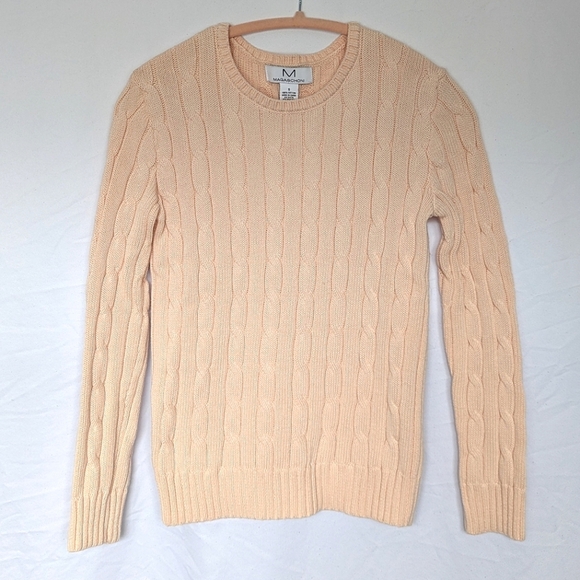 Magaschoni Cable Knit Light Pink Pull Over Sweater Cotton Size Small RN 93178 - Picture 1 of 10